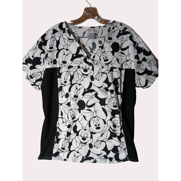 Disney Tops - Disney Tooniforms Minnie Mouse Scrub Top Black White V Neck Side Panels XL